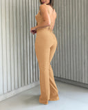 Sweatheart Neck Thick Strap Backless Lace up Jumpsuit