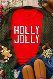 Red HOLLY JOLLY Letter Graphic Round Neck T Shirt