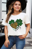 White Lucky Four Leaf Clover Heart Printed Crewneck Plus Size Tee