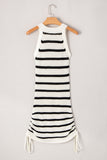Black Stripe Knitted Drawstring Detail Sleeveless Dress