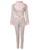 Houndstooth Print Zip Corset Patch Blazer & Pants Set