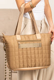 Camel Quiled Patchwork Large Tote Bag and Clutch 2pcs Set