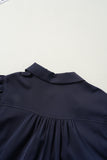 Navy Blue Collared V Neck Flutter Sleeve Tiered Plus Size Dress