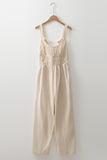 Beige Ruched High Waist Sleeveless Wide Leg Jumpsuit