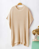 Round Neck Short Sleeve Slit Sweater Casual Loose Fit Top