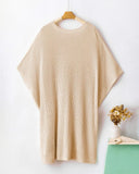 Round Neck Short Sleeve Slit Sweater Casual Loose Fit Top