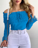 Off Shoulder Guipure Lace Frill Hem Drawstring Top