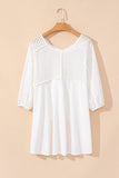 White Eyelet Patchwork High Low Hem V Neck Oversized Top