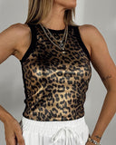 Jacquard Leopard Pattern Metallic O neck Tank Top