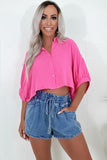 Ashleigh Blue Drawstring High Waist Casual Denim Shorts with Pockets