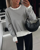 Striped Long Sleeve Crew Neck Oversized Sweatshirt Casual Loose Pullover Top