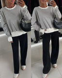 Striped Long Sleeve Crew Neck Oversized Sweatshirt Casual Loose Pullover Top