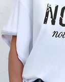 Letter Print Round Neck Short Sleeve T Shirt Casual Tied Detail Loose Fit Top