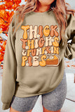 Khaki Thick Thighs & Pumpkin Pies Drop Shoulder Graphic Sweatshirt