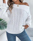 Skew Neck Long Sleeve Cable Knit Sweater