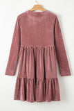 Pale Chestnut Long Sleeve Tiered Textured Velvet Dress