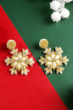 Gold Christmas Snowflake Rhinestone Rice Beaded Drop Earrings