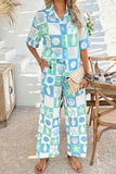 Sky Blue Shell Print Half Sleeve Shirt and Pants Set