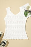 White V Neck Textured Hollow-out Sweater Vest