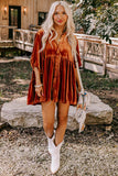 Chestnut 3/4 Sleeve Tunic Babydoll Velvet Shirt