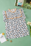 White Frilly Trim Leopard Animal Spots Blouse