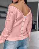 Long Sleeve Backless Buttoned Top