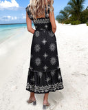 Floral Print Square Neck Ruffles Midi Dress Casual Shrred Waist A Line Dress with Pockets