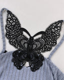 Contrast Lace Square Neck Spaghetti Strap Tank Sexy Waist Slim Fit Knit Top