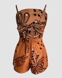 2 Pieces Outfit Floral Print Spaghetti Strap Sleeveless Tank and Casual Shorts Set