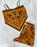 2 Pieces Outfit Floral Print Spaghetti Strap Bandeau Top and Casual Pocket Design Shorts Set