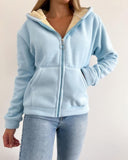 Zip Up Kangaroo Pocket Design Fleece Lined Thermal Hoodie