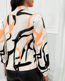 Abstract Print Tie Neck Top