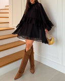 2 Pieces Outfit Keyhole Neck Bell Sleeve Top Layered Dress