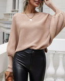 Long Batwing Sleeve Oversized Sweater Casual Crewneck Loose Ribbed Knit Pullover Tops