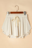 Beige Drawstring High Waist Lined Tennis Skorts