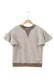 Parchment Contrast Detail Striped Ruffle Short Sleeve Top