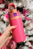 Strawberry Pink Insulated Stainless Steel Tumbler with Carry Loop 16oz