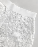 2 Pieces Outfit Lace Hollow Out Bell Sleeve Crop Top and Casual Slim Fit Straight Leg Pants Set