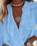 Ruffle Hem Long Sleeve Textured Blouse