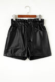 Black Faux Leather Paper Bag Waist High Rise Shorts