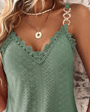 Chain Decor Eyelet Embroidery Lace Patch Tank Top