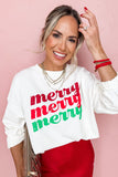 Beige merry merry merry Printed Christmas Sweatshirt