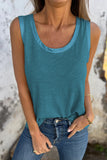 Peacock Blue Metallic Sheen Edge Scoop Neck Tank Top