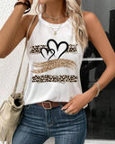 Leopard Print Heart Pattern Heart Sleeveless Tank Casual Loose Fit Top