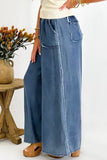 Sail Blue Washed Denim Chambray Loose Plus Size Pants