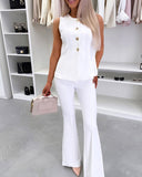 Sleeveless Metal Button Decor Vest Casual Slim Fit Business Coat