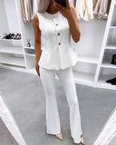 Sleeveless Metal Button Decor Vest Casual Slim Fit Business Coat