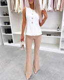 Sleeveless Metal Button Decor Vest Casual Slim Fit Business Coat