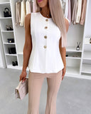 Sleeveless Metal Button Decor Vest Casual Slim Fit Business Coat