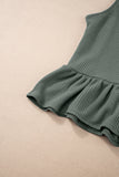 Duffel Green Solid Color Ribbed Ruffle Tank Top and Pants Set